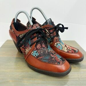 SOCOFY Sz 39 / 8.5 Leather Retro Floral Embroidered Mary Jane Pump Heels Shoes